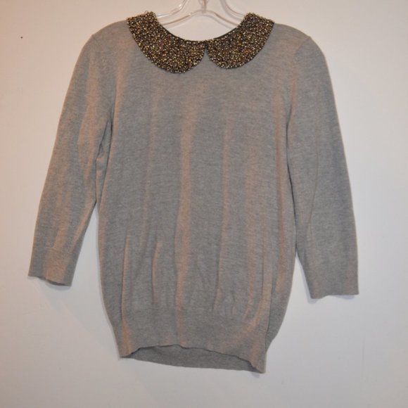 LC Lauren Conrad Metallic Beaded Round Collar Grey Sweater Girls M - Picture 5 of 7